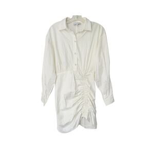 Long Sleeve Button Down Dress - White - XS